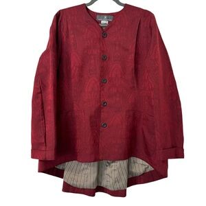 Vintage Shack Incorporated Lagenlook 100%‎ Silk Button Down Red Shaket Women’s M